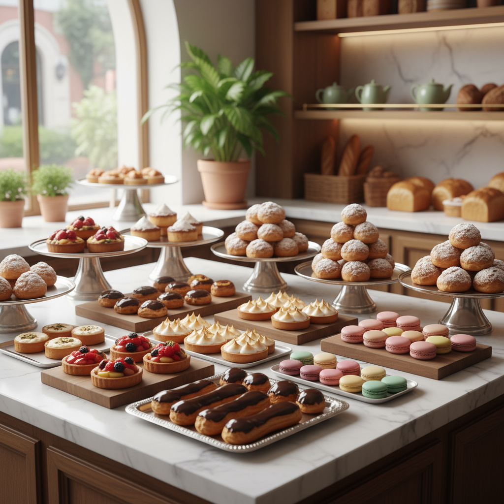 Display of artisan pastries and desserts